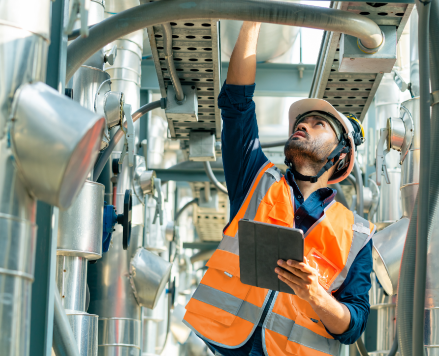Engineer completing a safety inspection on his tablet through Safety Champion App