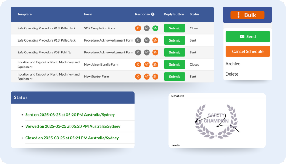 Safety Champion communication and induction module features