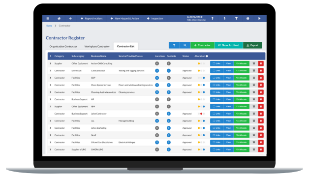 a laptop displaying safety champion software contractor management module