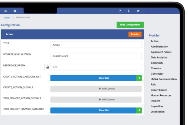 A laptop displaying Safety Champion Software. Fully Configurable Feature