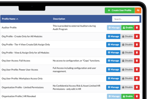A laptop showing permission management feature for Safety Champion Software