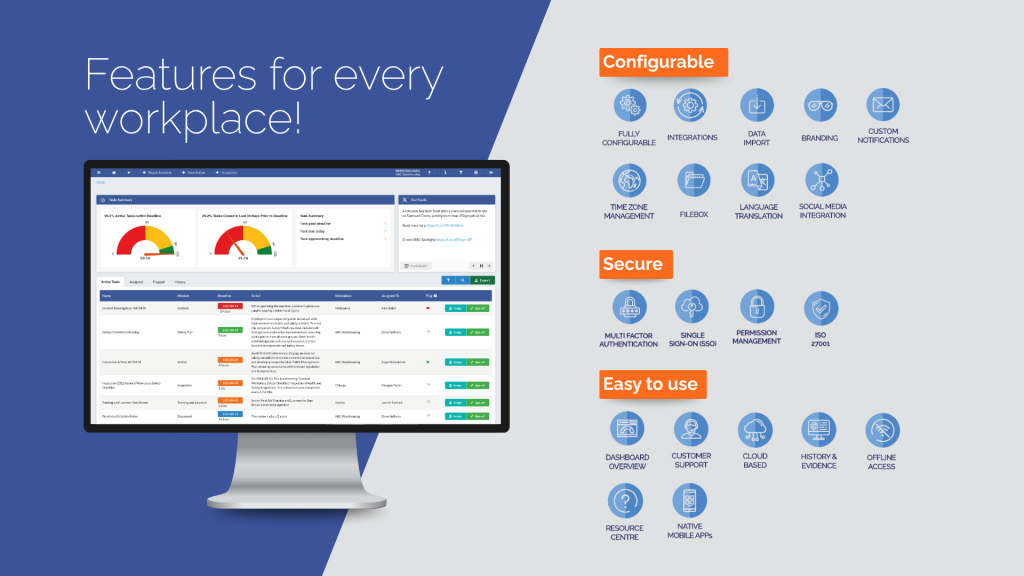 Safety Champion Software features, configurable, easy to use, secure.